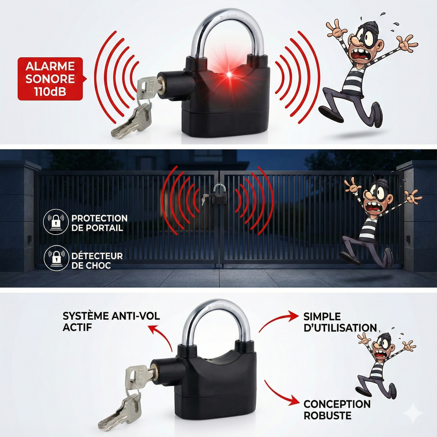 🔐 CADENAS D’ALARME ULTRA SÉCURISÉ – 110 dB